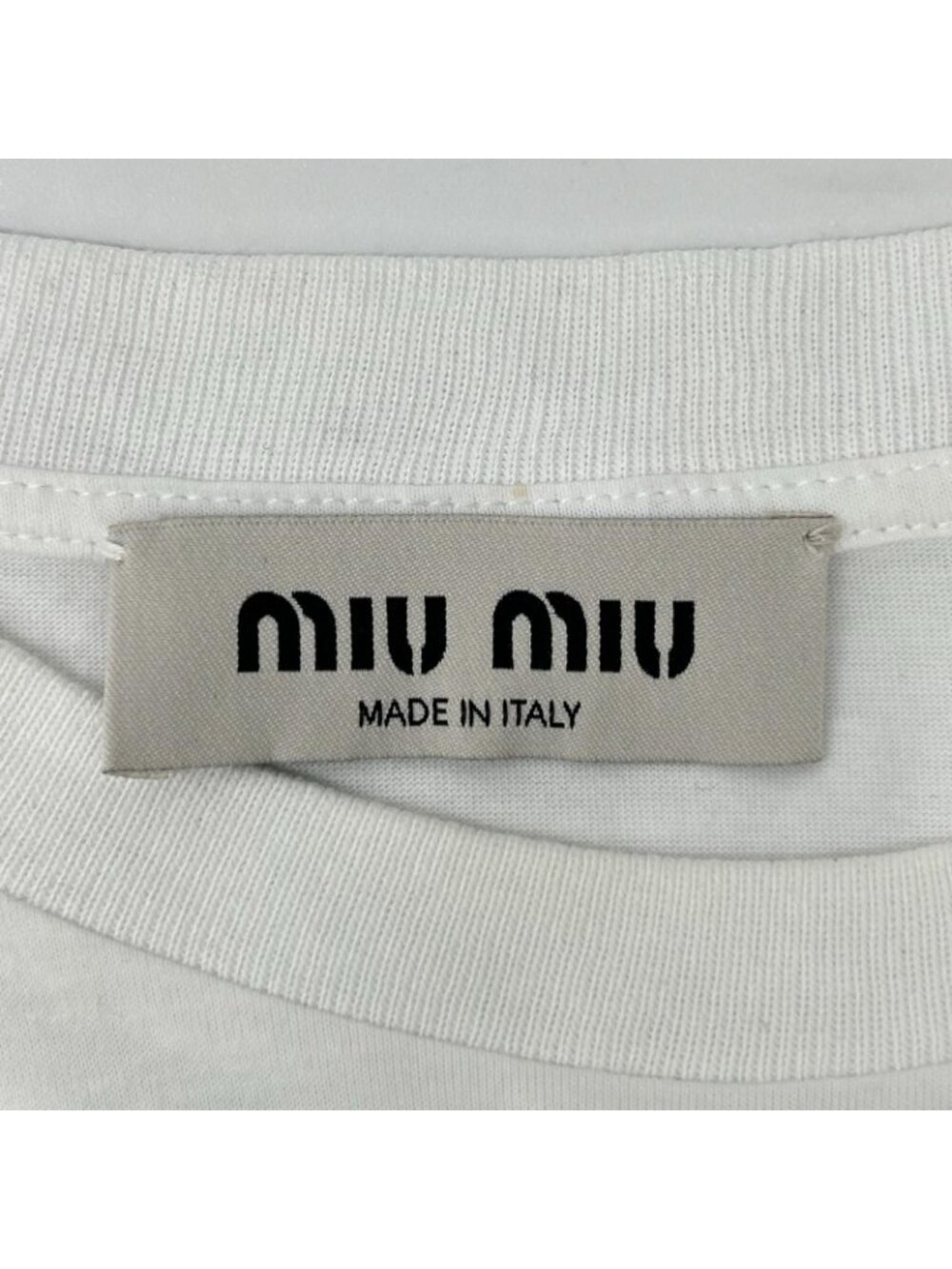 Miu Miu White Logo Embroidery Cotton Jersey T-Shirt - Picture 3 of 10